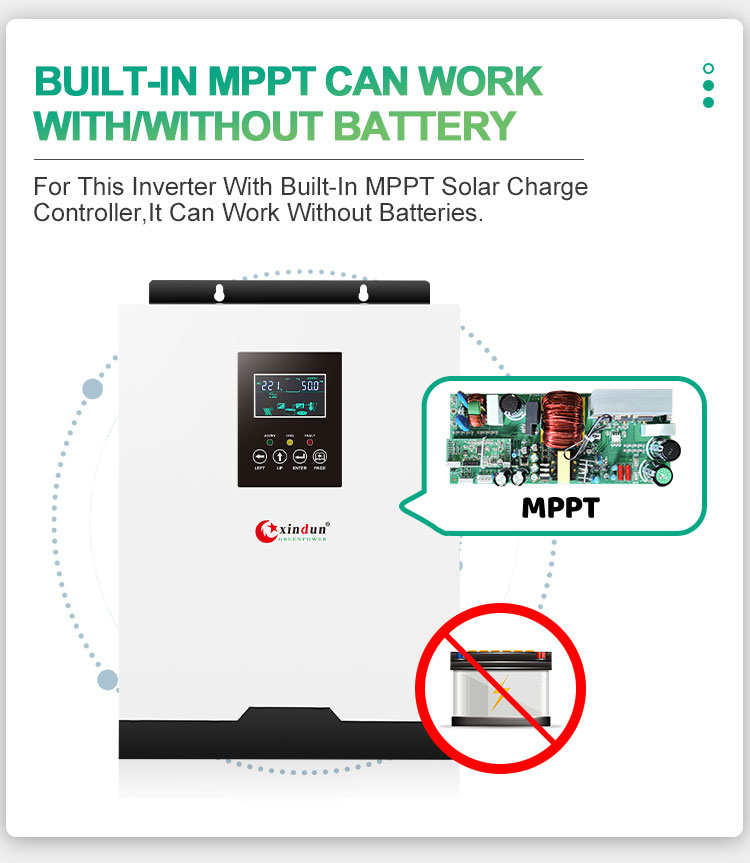 off grid solar powered inverter built-in mppt can work with or without battery 