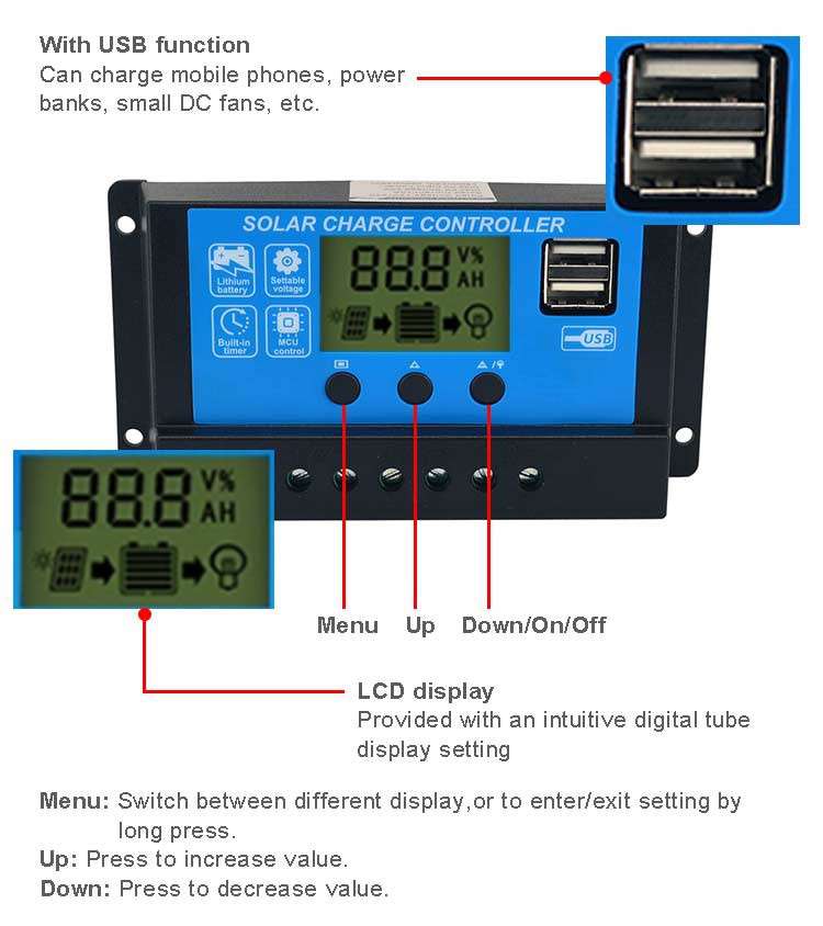 pwm solar battery charger controller image