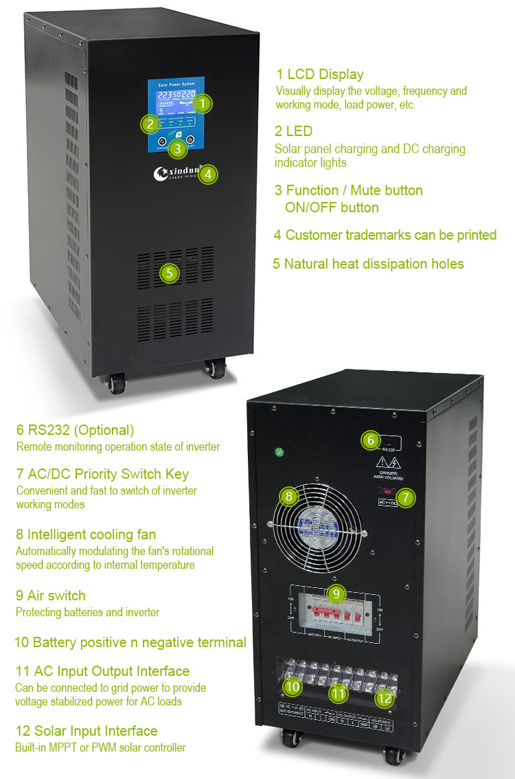 8kw/10kw/12kw off grid hybrid solar inverter charger details