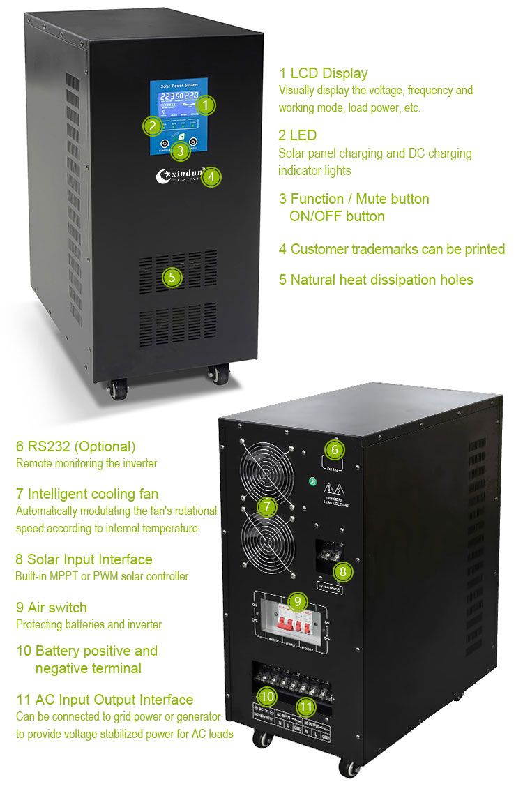 7kw off grid hybrid solar inverter charger details